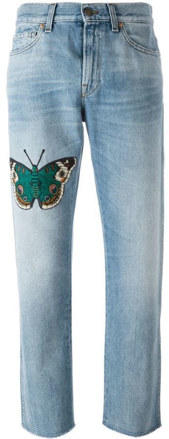 gucci embroidered butterfly jeans|gucci jeans for women.